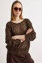 Women's Brown Openwork Cotton Content Boho Knitwear Blouse Blz-19003238 - 4