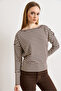 Women's Brown Striped Viscose Soft Textured Knitwear Blouse Blz-19003237 - 3