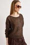 Women's Brown Openwork Cotton Content Boho Knitwear Blouse Blz-19003238
