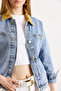 Women's Light Blue Velvet Collar Detailed 3-Pocket Denim Jacket Ckt-19000511 - 4