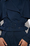 Striped Belt Detailed Navy Blue Cropped Trench Coat