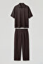 Men's Oversize Cotton Shirt and Trousers Two-Piece Set Brown