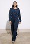 Striped Belt Detailed Navy Blue Cropped Trench Coat - 5