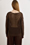 Women's Brown Openwork Cotton Content Boho Knitwear Blouse Blz-19003238 - 5