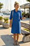 Cobalt Blue Shirt Collar Short Sleeve Buttoned Double Pockets Casual Muslin Loose Woven Dress 95 65 - 4