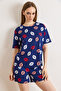 Women's Lip Navy Blue 100% Cotton Shorts Pajama Set Pjm-00000027 - 2