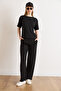 Women's Black Modal Buttoned Top and Short Sleeve Flowy Set Tkm-19000476 - 2