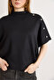 Women's Black Button Detailed Loose Fit Modal Button T-Shirt Tsh-19000940 - 5