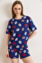 Women's Lip Navy Blue 100% Cotton Shorts Pajama Set Pjm-00000027 - 4