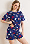 Women's Lip Navy Blue 100% Cotton Shorts Pajama Set Pjm-00000027