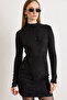 Women's Black Button Detailed Soft Textured Draped Knitwear Sweater Kzk-19001137