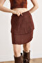 Women's Brown Pleated Layer Mini Knit Skirt Etk-19000404 - 4