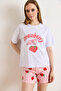 Women's Strawberry White Pink 100% Cotton Shorts Pajama Set Pjm-00000027 - 4
