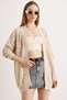 Women's Stone Geometric Patterned Long Seasonal Knitwear Cardigan Hrk-19000483 - 2