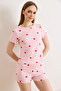 Women's Pink Heart Viscose Shorts Pajama Set Pjm-00000029 - 3