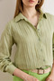 Women's Green Textured Contrast Striped Regular Fit Shirt Gml-19001405 - 5