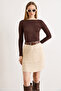 Women's Ecru Pleated Layer Mini Knit Skirt Etk-19000404
