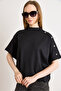Women's Black Button Detailed Loose Fit Modal Button T-Shirt Tsh-19000940 - 4