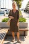 Brown Court Collar Buttoned 3/4 Sleeve Kangaroo Pocket Casual Muslin Loose Woven Dress 102 67