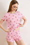 Women's Pink Cherry Viscose Shorts Pajama Set Pjm-00000029 - 3