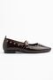 Women's Bitter Brown Patent Leather Gold Detailed Helmeted Ballerinas - 4