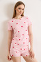 Women's Pink Heart Viscose Shorts Pajama Set Pjm-00000029 - 4