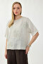 100% Linen Floral Motif Short Sleeve Blouse - 7
