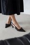 Noble Women's Heeled Mesh Detail Wrinkled Leather Shoes Black