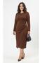 Women's Plus Size Long Sleeve Front Buckled Double Jersey Fabric Dress 5430-26