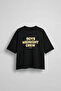 Men's Boxy Fit Crew Neck Letter Printed T-Shirt Black
