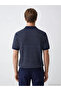 Navy Blue Polo Collar Striped Men's Knitwear T-Shirt - 3