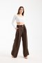 Belt Detail Textured and Drapey Business Palazzo Pants High Waist - 2