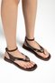 Women's Brown Wrinkled Patent Leather Ankle Strap Flip-Flop Sandals with Buckle Detail - 5