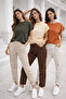 Women's 3-Pack Cream-Orange-Khaki Cotton Double Sleeve Detailed Comfortable Fit T-Shirt - 2