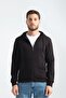 Black Men's Three Thread Non-Padded Zippered Hooded Sweatshirt