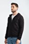 Black Men's Three Thread Non-Padded Zippered Hooded Sweatshirt - 2