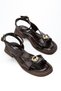 Women's Brown Wrinkled Patent Leather Ankle Strap Buckle Detailed Casual Sandals