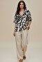 Women's Black Beige Patterned Oversize Short Sleeve Shirt, Relaxed Fit Summer Shirt