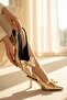 Amon Gold Bow-Tie (7 cm Heel Length) Pointed Toe Heeled Shoes