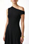 Women's Daria Asymmetrical Collar Black Long Woven Dress - 3