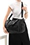 Women's Washcloths Leather Multi-Compartment Quality Sleeves and Shoulder Bag Black - 2