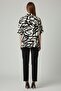 Women's Black Beige Patterned Oversize Short Sleeve Shirt, Relaxed Fit Summer Shirt - 7