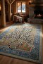 Leopard Skin Shaped Patterned Carpet - Bohemian Ethnic Turquoise Framed Wild Living Room Carpet - 3
