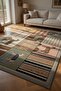 Horse Motif Geometric Patchwork Rug - Modern Ethnic Brown Living Room Rug - 7