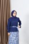 Leopard Patterned Pleated Skirt with Belt Detail Double Suit Indigo Hnt8511 - 2