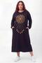 Women's Plus Size Dreamcatcher Embroidered Long Sleeve Black Dress - 2