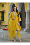 Mustard Silk Blend Solid Embroidered A-Line Kurta Trousers With Dupatta - 3