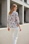 Women's Multicolor Floral Print Linen Mixed Ruffle Collar Three Quarter Sleeve Shirt - 2