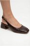 Women's Brown Crocodile Design Ankle Strap Flat Toe Casual Shoes Heeled Shoes - 7