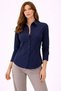 Women's Long Sleeve Shirt with Buttons, Classic Collar, Suitable for Casual and Office Wear - Navy Blue - 2